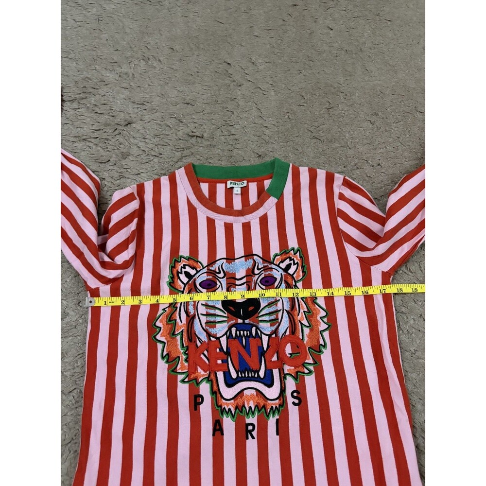 Kenzo orange pink stripe Cotton Tiger Embroidered Sweatshirt Size SMALL WOMEN - Picture 4 of 6